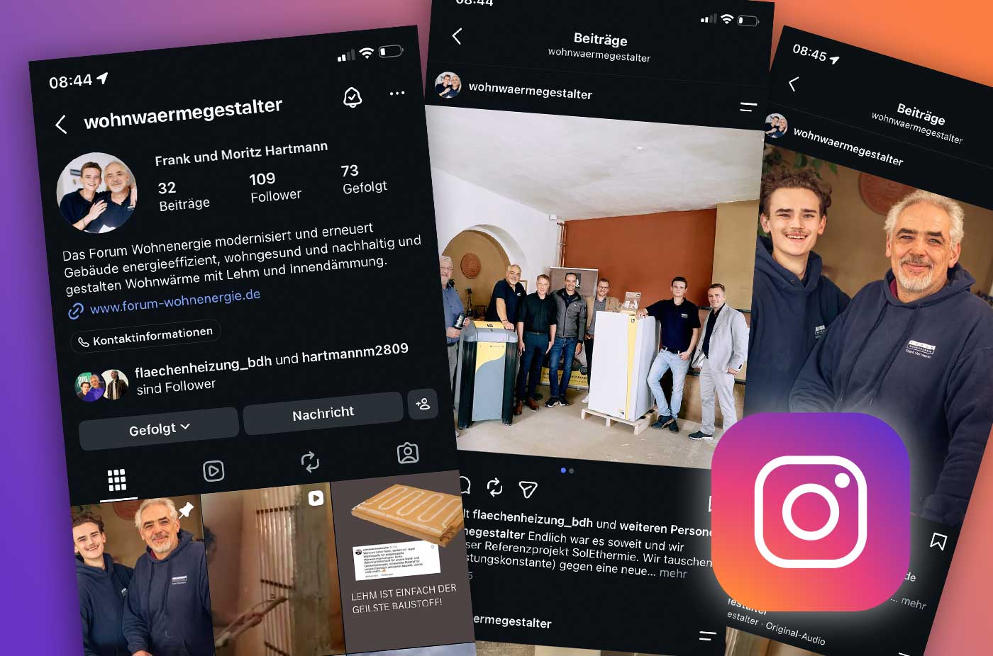 Instagram Kanal der Wohnwärmegestalter und Forum Wohnenergie